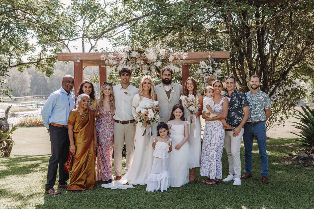 Family group photo at a wedding